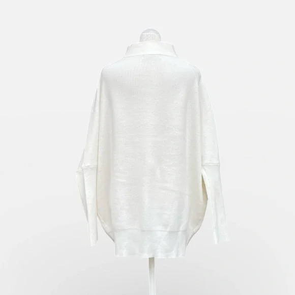 NWT Zenana Dolman Sleeve Mock Neck Ribbed Sweater in Off White Size M - Picture 5 of 10
